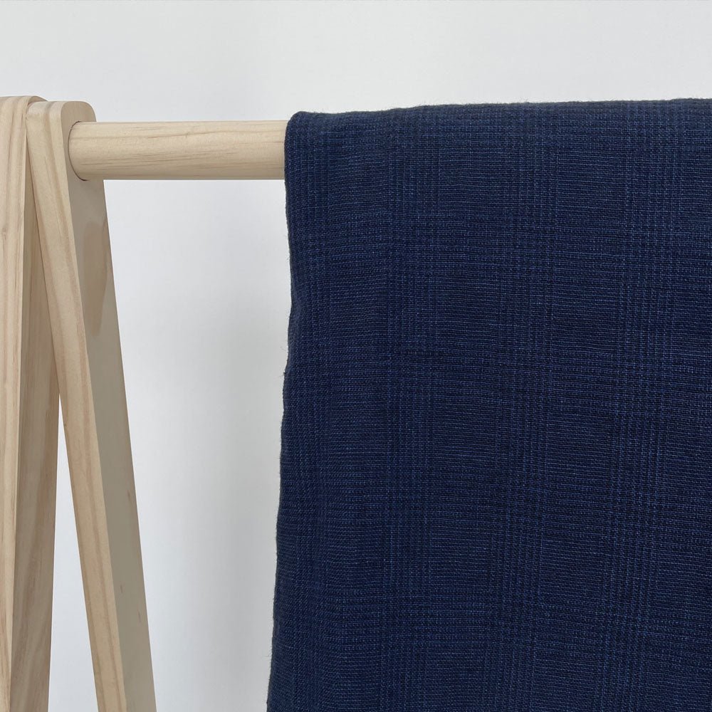 High Twisted Linen Glen Check Fabric Heavy Weight (6118 7240) - The Linen Lab - Dark Navy