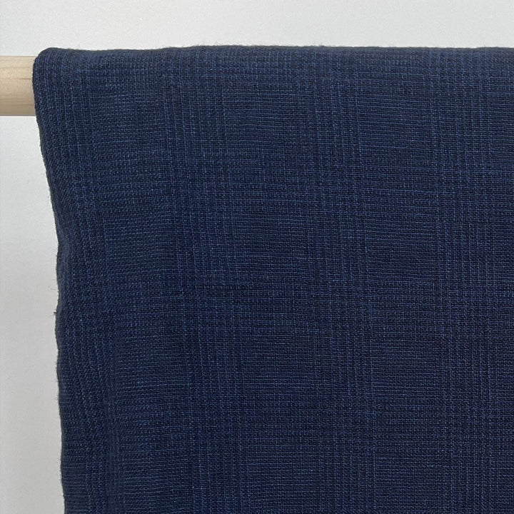 High Twisted Linen Glen Check Fabric Heavy Weight (6118 7240) - The Linen Lab - Dark Navy