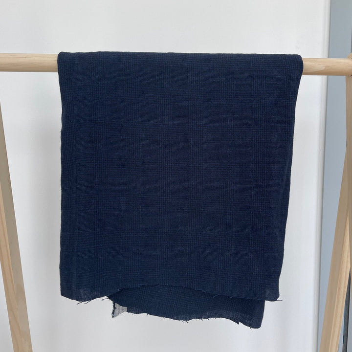 High Twisted Linen Glen Check Fabric Heavy Weight (6118 7240) - The Linen Lab - Dark Navy