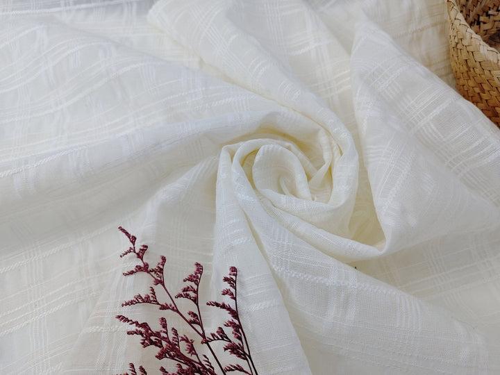 Ivory Dobby Plaid Linen Blend Fabric - Lightweight and Elegant for Various Crafting Projects 3060 - The Linen Lab - Ivory