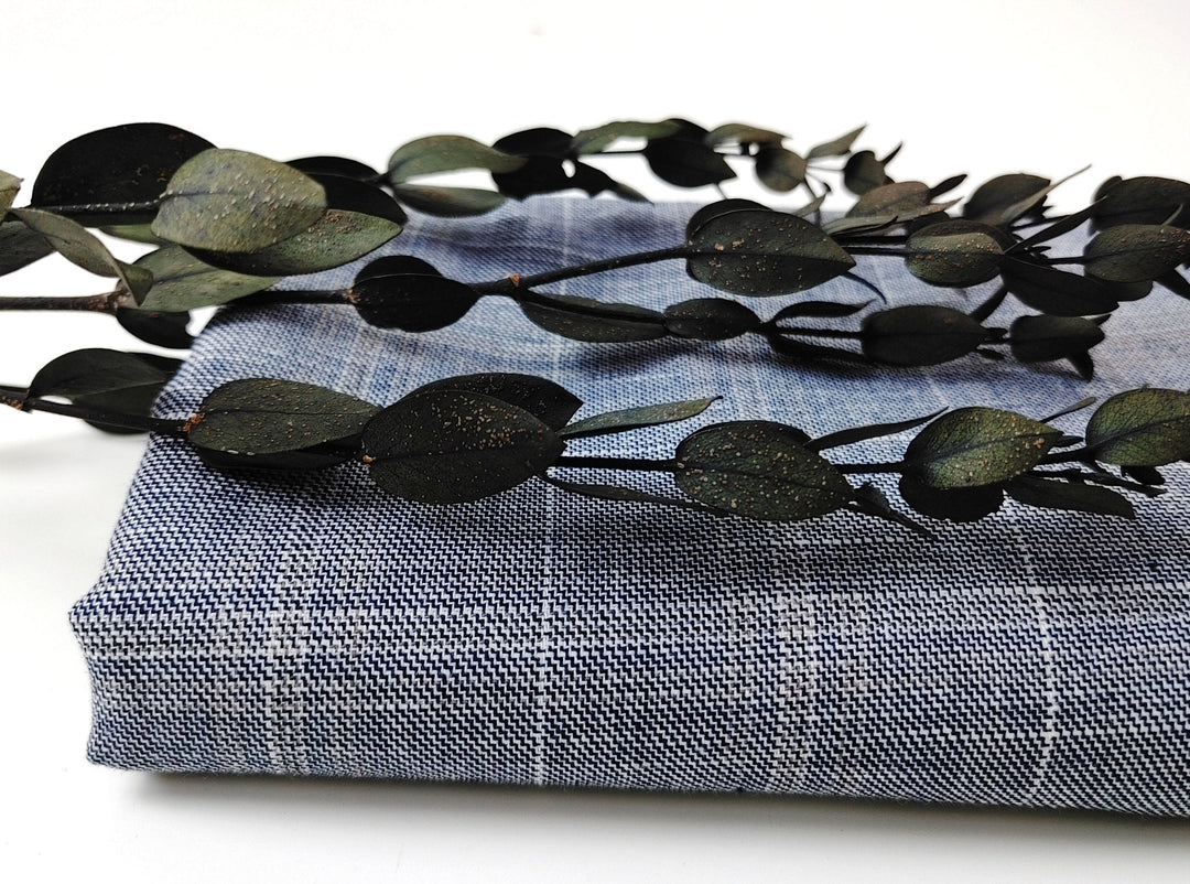 Light-Medium Weight Linen Cotton Twill Fabric with Simple Plaid Pattern 4393 - The Linen Lab - Navy