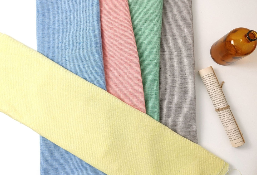Light Weight Linen Cotton Stripe Fabric with Subtle Wrinkle Effect 7790 7791 7792 7793 7794 - The Linen Lab - Blue
