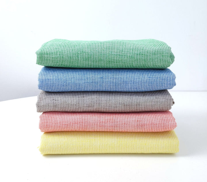 Light Weight Linen Cotton Stripe Fabric with Subtle Wrinkle Effect 7790 7791 7792 7793 7794 - The Linen Lab - Blue