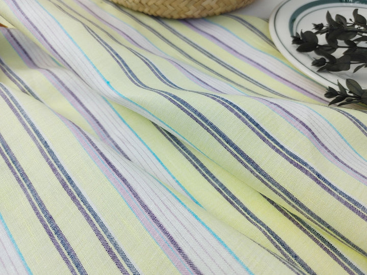 Light Weight Linen Ramie Fabric with Stripe Pattern 2106 - The Linen Lab - Yellow
