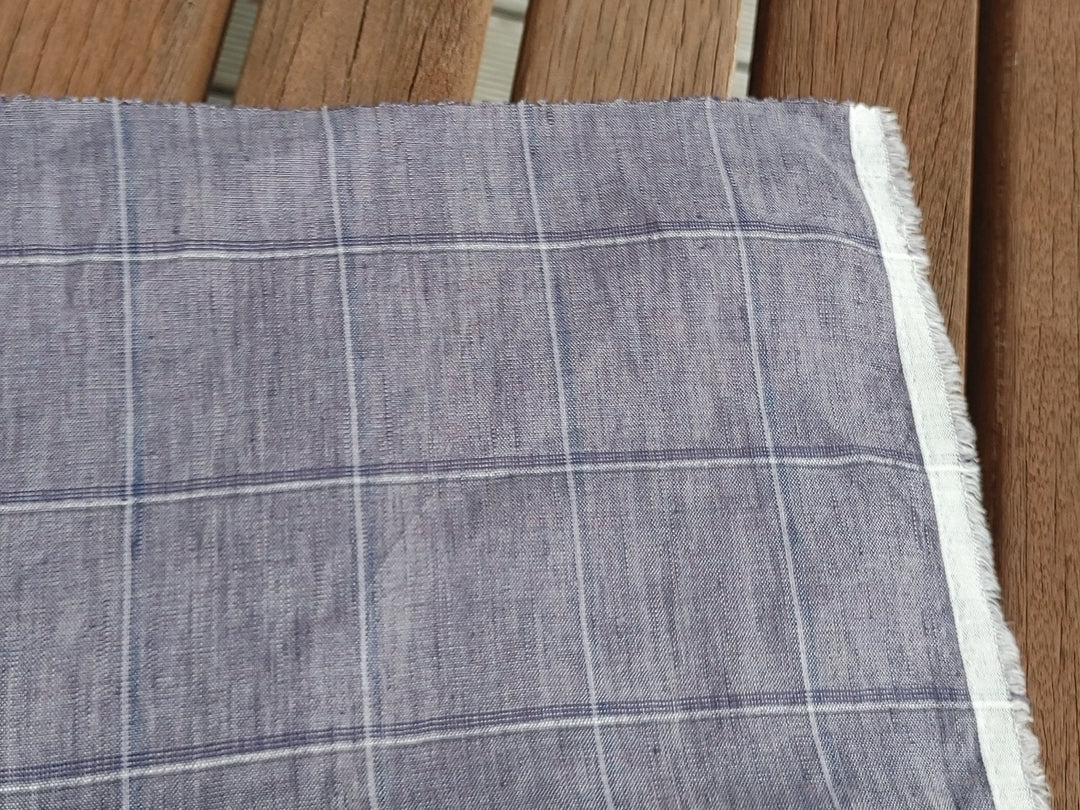 Lightweight Grey Window Pane Check: 100% Linen Fabric 3850 - The Linen Lab - Gray
