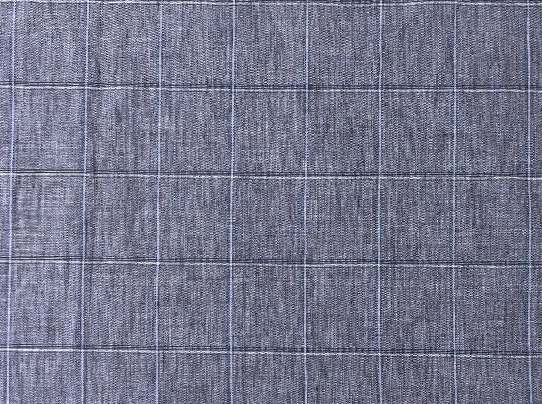 Lightweight Grey Window Pane Check: 100% Linen Fabric 3850 - The Linen Lab - Gray