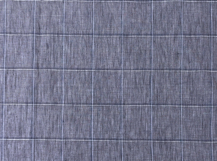 Lightweight Grey Window Pane Check: 100% Linen Fabric 3850 - The Linen Lab - Gray