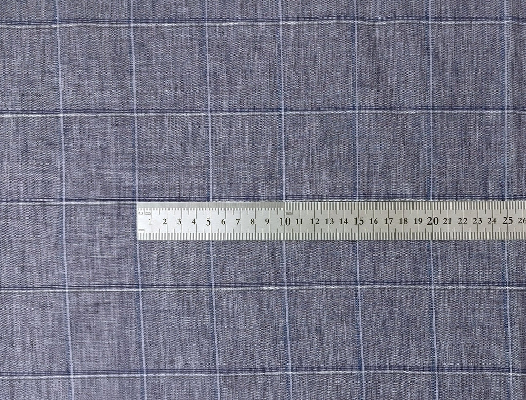 Lightweight Grey Window Pane Check: 100% Linen Fabric 3850 - The Linen Lab - Gray
