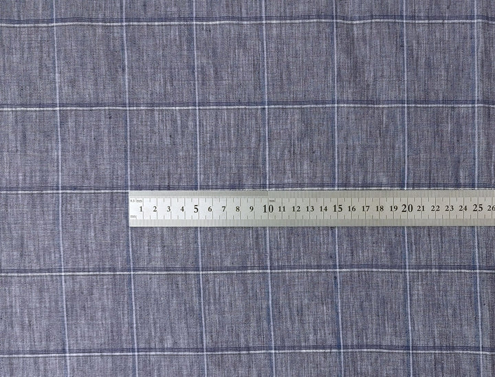 Lightweight Grey Window Pane Check: 100% Linen Fabric 3850 - The Linen Lab - Gray