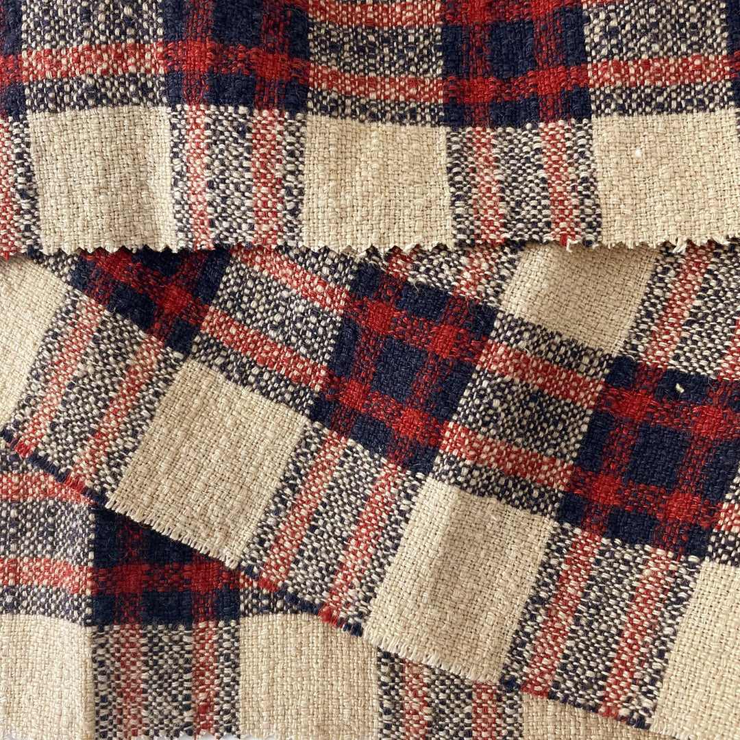 Linen 100% Fabric Heavy Weight Plaid 7242 - The Linen Lab - Beige