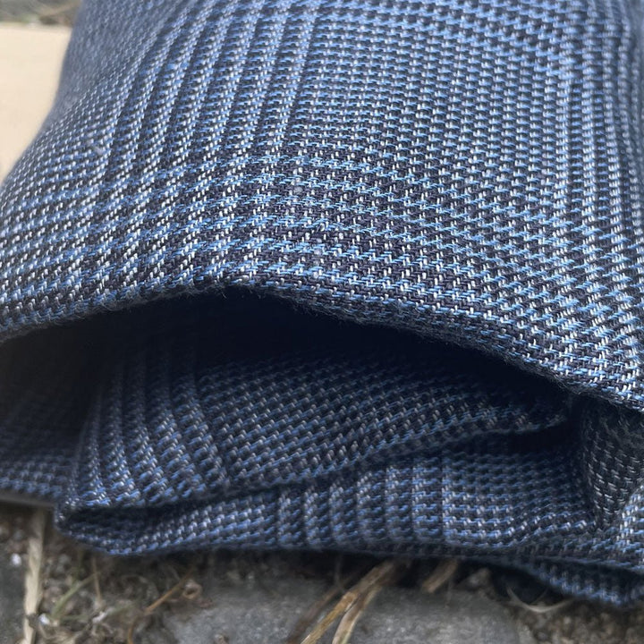 Linen 40lea 14s Twill Houndstooth Plaid Fabric (6756) - The Linen Lab - Navy