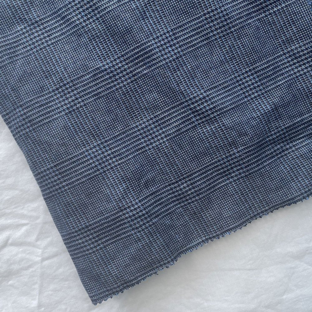 Linen 40lea 14s Twill Houndstooth Plaid Fabric (6756) - The Linen Lab - Navy