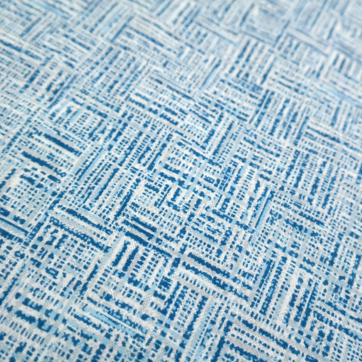 Linen Aqua Block Print Fabric (7373) - The Linen Lab - blue