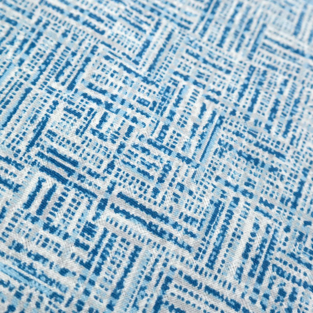 Linen Aqua Block Print Fabric (7373) - The Linen Lab - blue