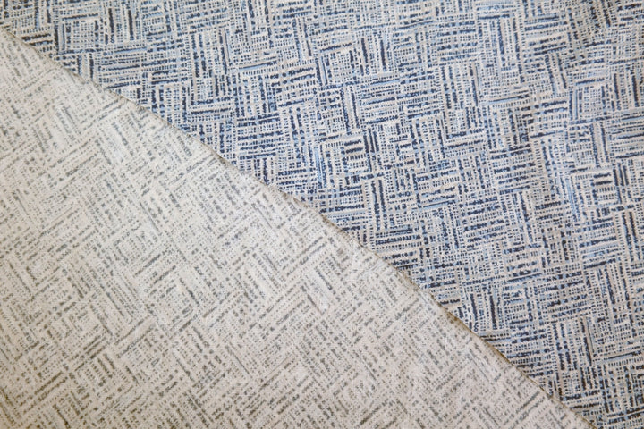 Linen Aqua Block Print Fabric (7373) - The Linen Lab - blue