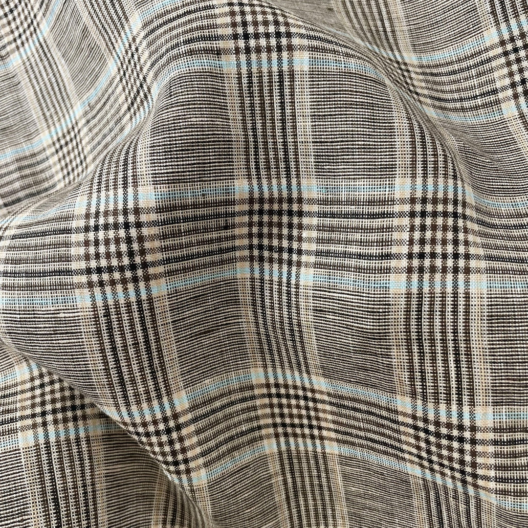 Linen Big Check Fabric 7142 7143 - The Linen Lab - Brown