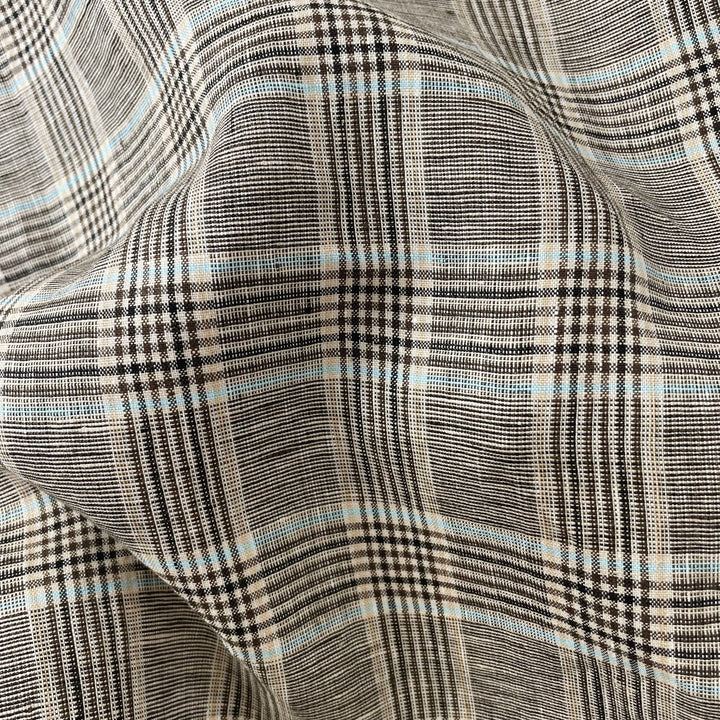 Linen Big Check Fabric 7142 7143 - The Linen Lab - Brown