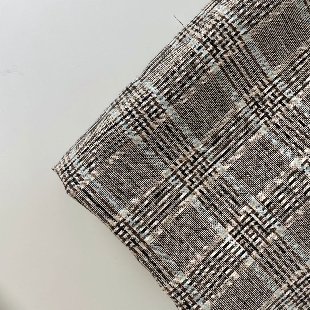 Linen Big Check Fabric 7142 7143 - The Linen Lab - Brown