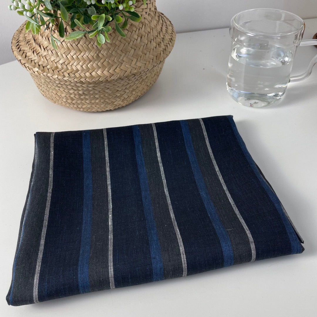 Linen Big Stripe Fabric 6758 - The Linen Lab - 6758 NAVY