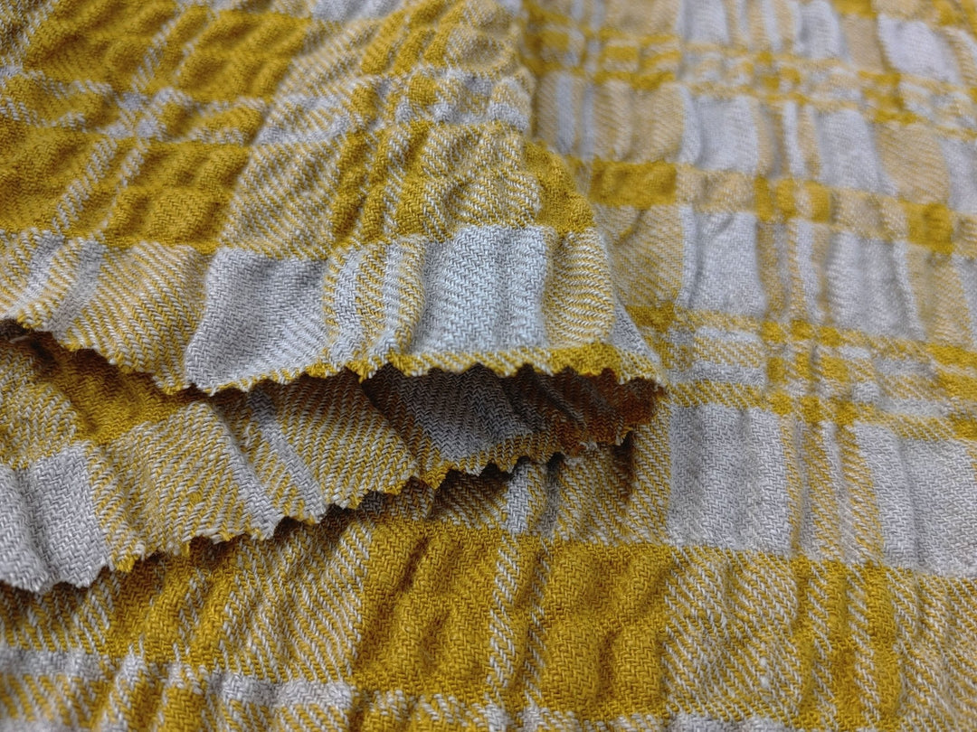 Linen Blend Plaid Fabric with Distinctive Wrinkle Effect 6388 6389 - The Linen Lab - Green