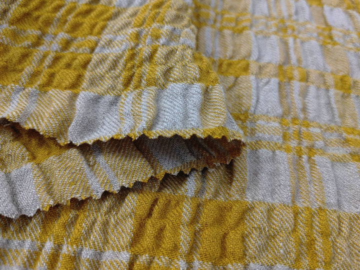 Linen Blend Plaid Fabric with Distinctive Wrinkle Effect 6388 6389 - The Linen Lab - Green