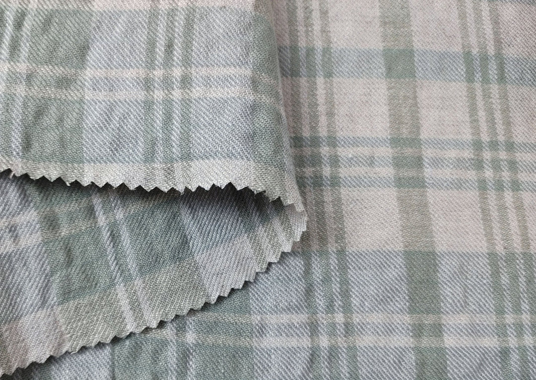 Linen Blend Plaid Fabric with Subtle Wrinkle and Subtle Stretch 6389 - The Linen Lab - Green