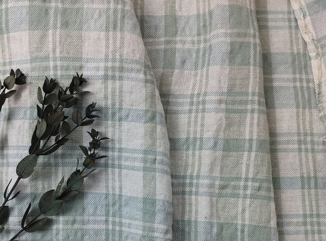 Linen Blend Plaid Fabric with Subtle Wrinkle and Subtle Stretch 6389 - The Linen Lab - Green