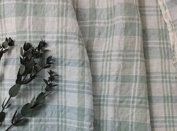 Linen Blend Plaid Fabric with Subtle Wrinkle and Subtle Stretch 6389 - The Linen Lab - Green