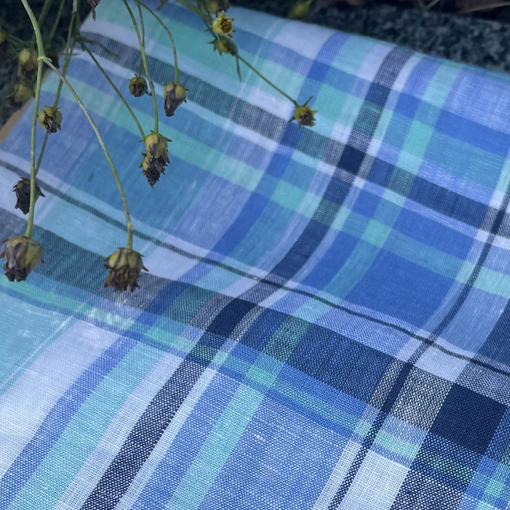 Linen Blue Navy Big Check Fabric (4106) - The Linen Lab - Blue