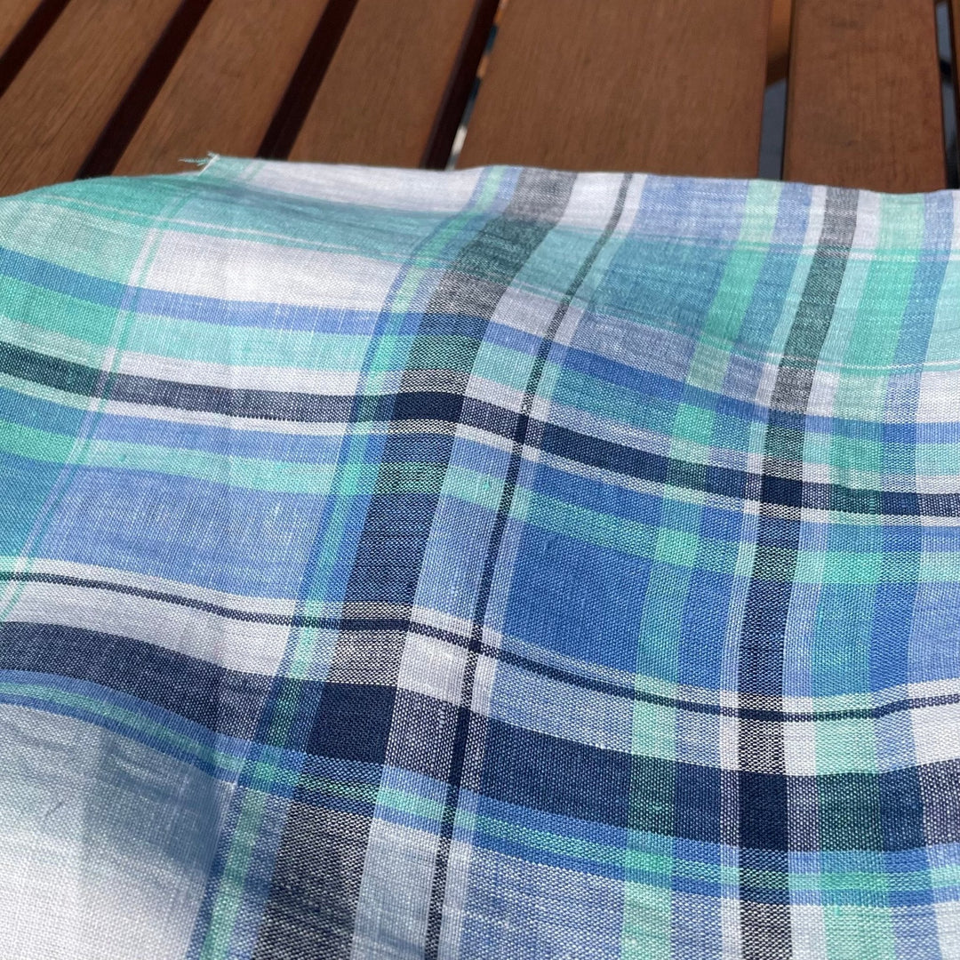 Linen Blue Navy Big Check Fabric (4106) - The Linen Lab - Blue