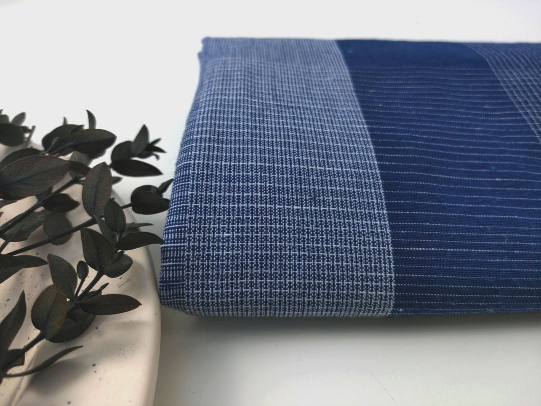Linen Cotton Blend Fabric Blue Check Harmony 6094 - The Linen Lab - Navy