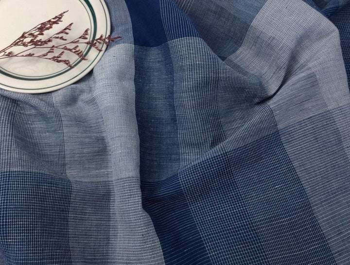 Linen Cotton Blend Fabric Blue Check Harmony 6094 - The Linen Lab - Navy