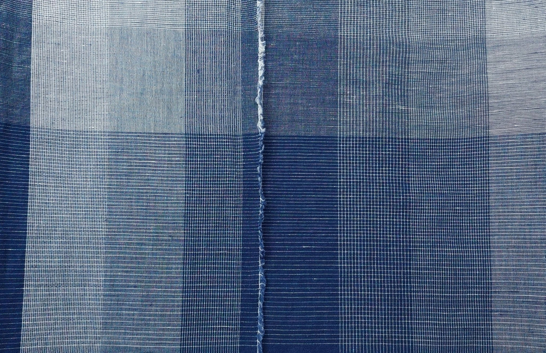 Linen Cotton Blend Fabric Blue Check Harmony 6094 - The Linen Lab - Navy