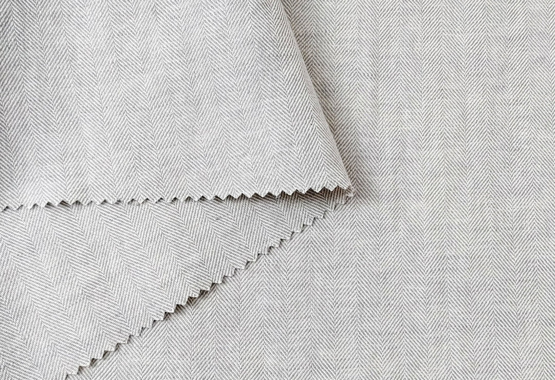 Linen Cotton Chambray Herringbone Twill (HBT) Fabric 7169 7170 7344 - The Linen Lab - Grey(light)