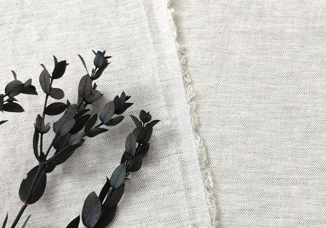 Linen Cotton Chambray Herringbone Twill (HBT) Fabric 7169 7170 7344 - The Linen Lab - Grey(light)
