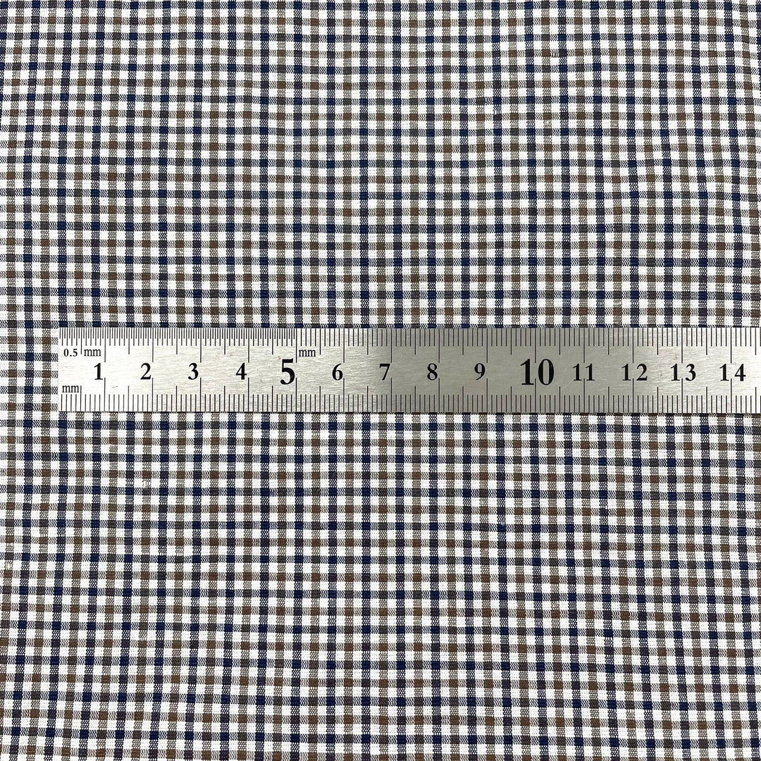 Linen Cotton Gingham Check Fabric (6829) - The Linen Lab - Blue-brown-white