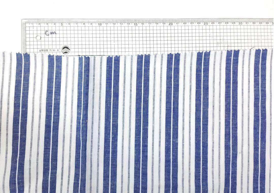 Linen Cotton Light Weight Stripe Fabric 6773 6774 - The Linen Lab - Blue