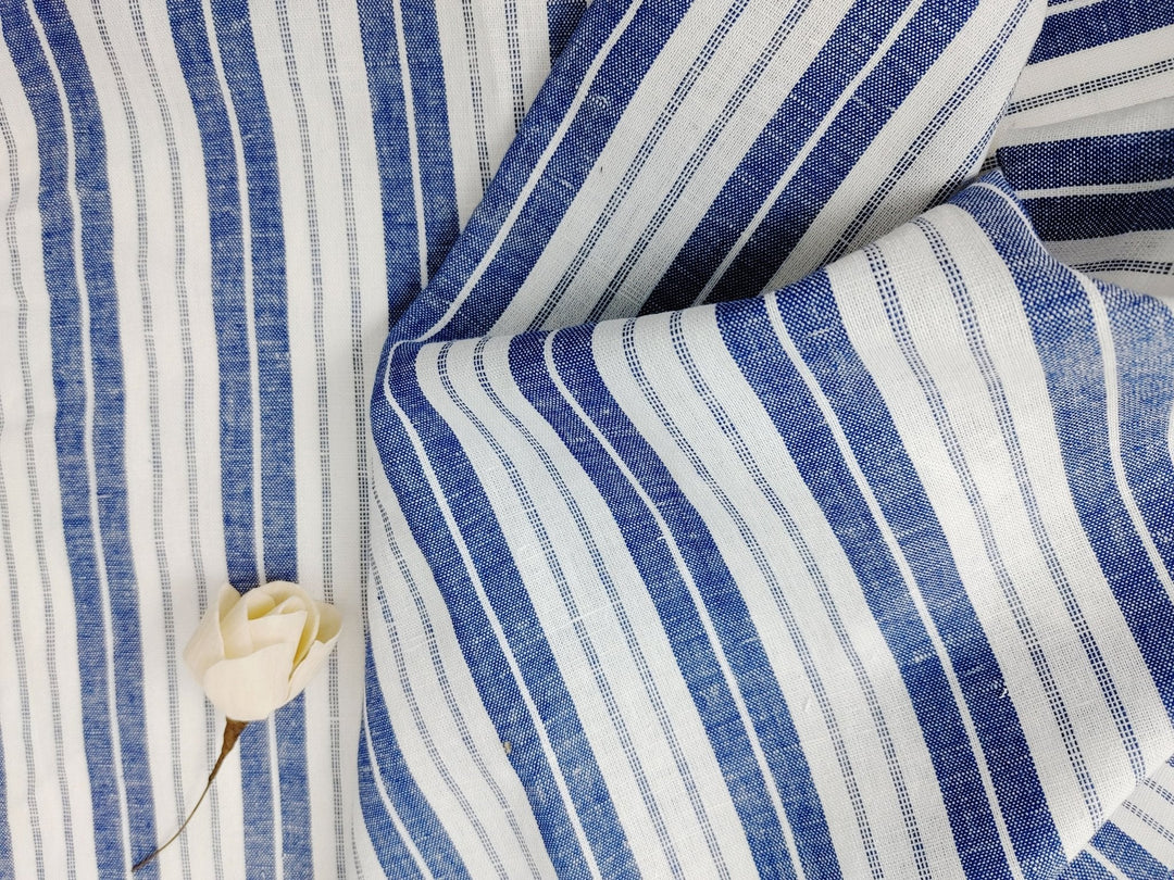 Linen Cotton Light Weight Stripe Fabric 6773 6774 - The Linen Lab - Blue