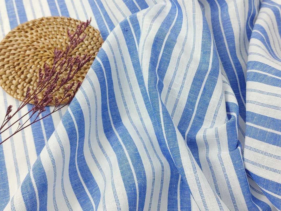 Linen Cotton Light Weight Stripe Fabric 6773 6774 - The Linen Lab - Blue