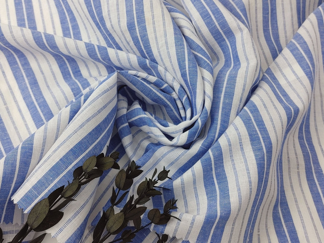 Linen Cotton Light Weight Stripe Fabric 6773 6774 - The Linen Lab - Blue