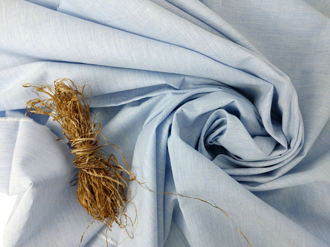 Linen Cotton Melange Chambray Fabric Light Weight 6468 - The Linen Lab - Blue(Light)