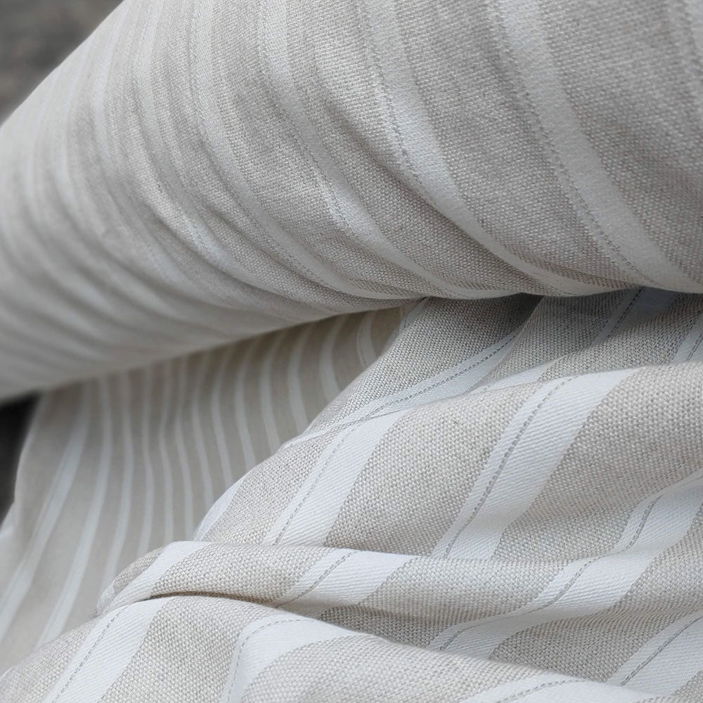 Linen Cotton Natural Color Dobby Stripe Fabric (6402) - The Linen Lab - Natural