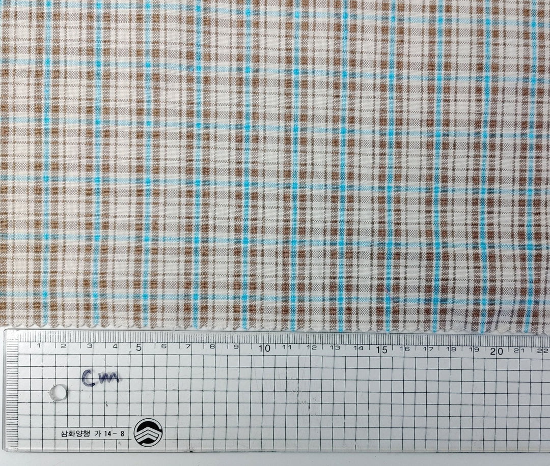 Linen Cotton Plaid Fabric Beige & Blue 7202 - The Linen Lab - Beige
