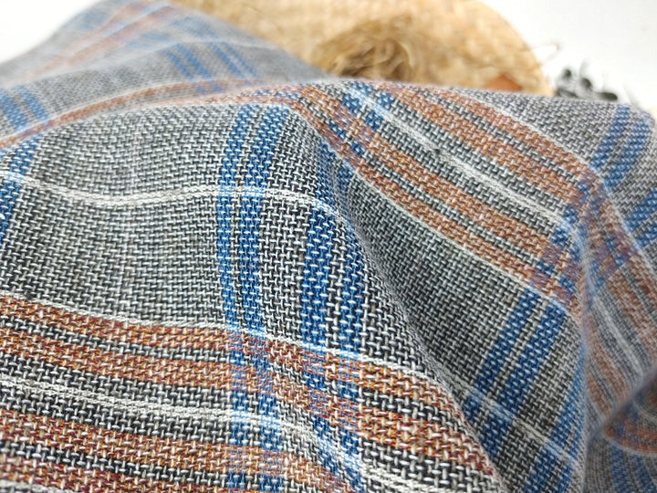 Linen Cotton Polyester Dobby Plaid Fabric 7103 - The Linen Lab - Brown