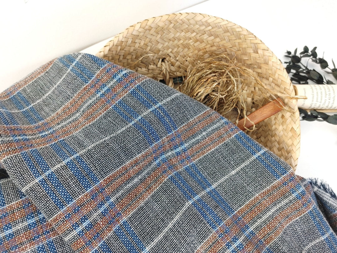 Linen Cotton Polyester Dobby Plaid Fabric 7103 - The Linen Lab - Brown