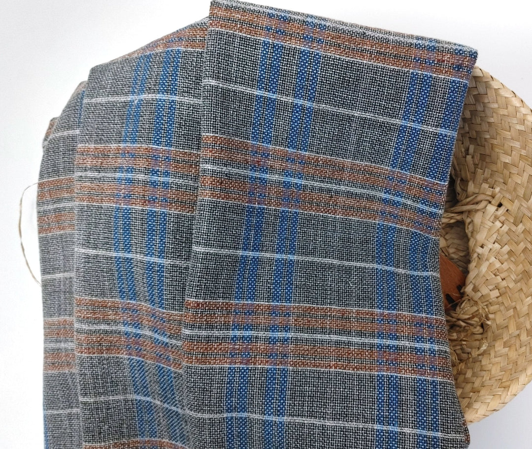 Linen Cotton Polyester Dobby Plaid Fabric 7103 - The Linen Lab - Brown