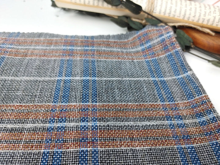 Linen Cotton Polyester Dobby Plaid Fabric 7103 - The Linen Lab - Brown