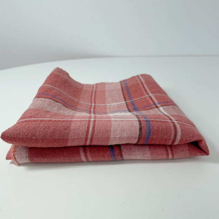 Linen Cotton Polyester Red Check Fabric (7159) - The Linen Lab - Red