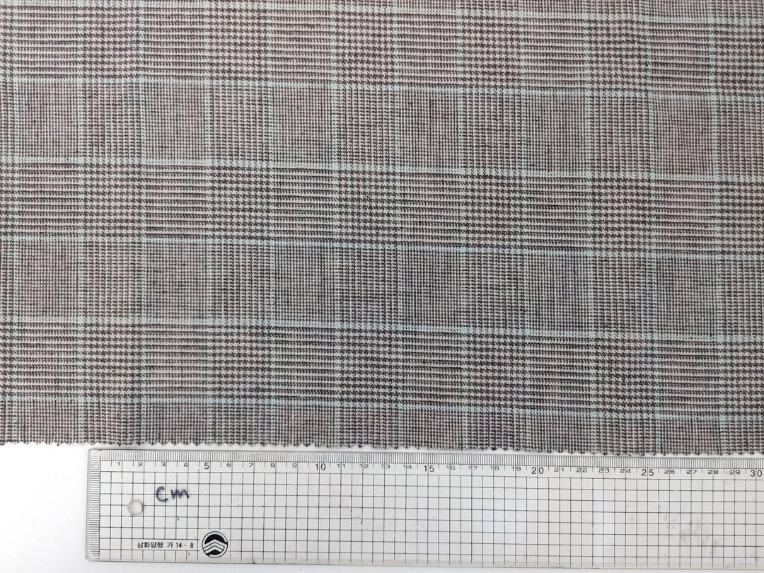 Linen Cotton Polyester Stretch Fabric with Glen Plaid Pattern 7479 - The Linen Lab - Brown