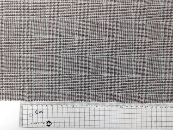 Linen Cotton Polyester Stretch Fabric with Glen Plaid Pattern 7479 - The Linen Lab - Brown